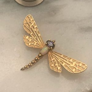 14K Gold Opal, Sapphire Butterfly Pin